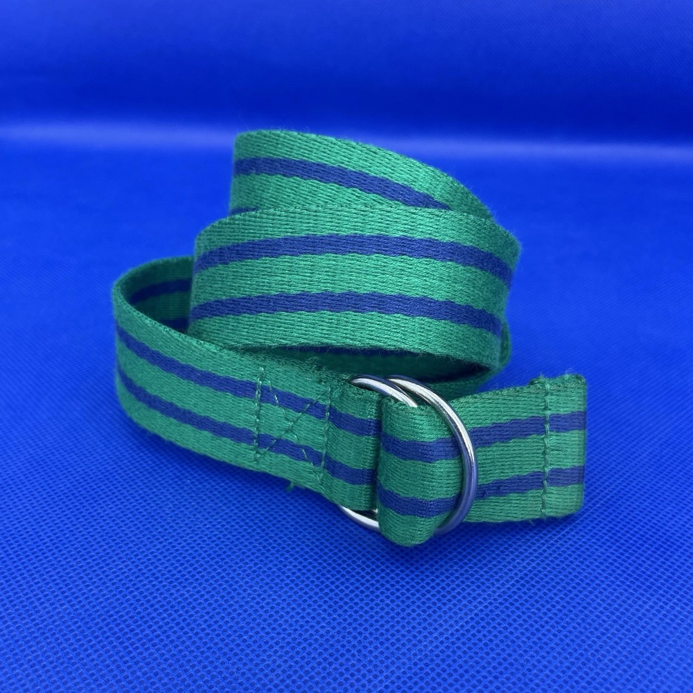 Polo Ralph Lauren D Ring Belt Green With Blue Stripes Boys Sz 12 (34 in Long)